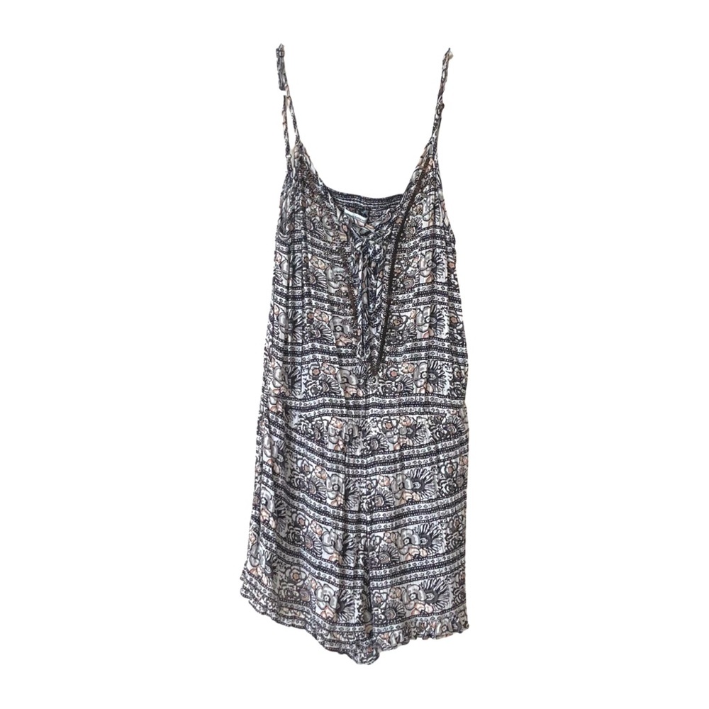 AE Floral Romper in gray and peach color